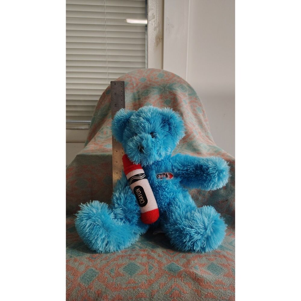 Toy Network 10" Fuzzy Blue Teddy Bear With Red Crayon‎